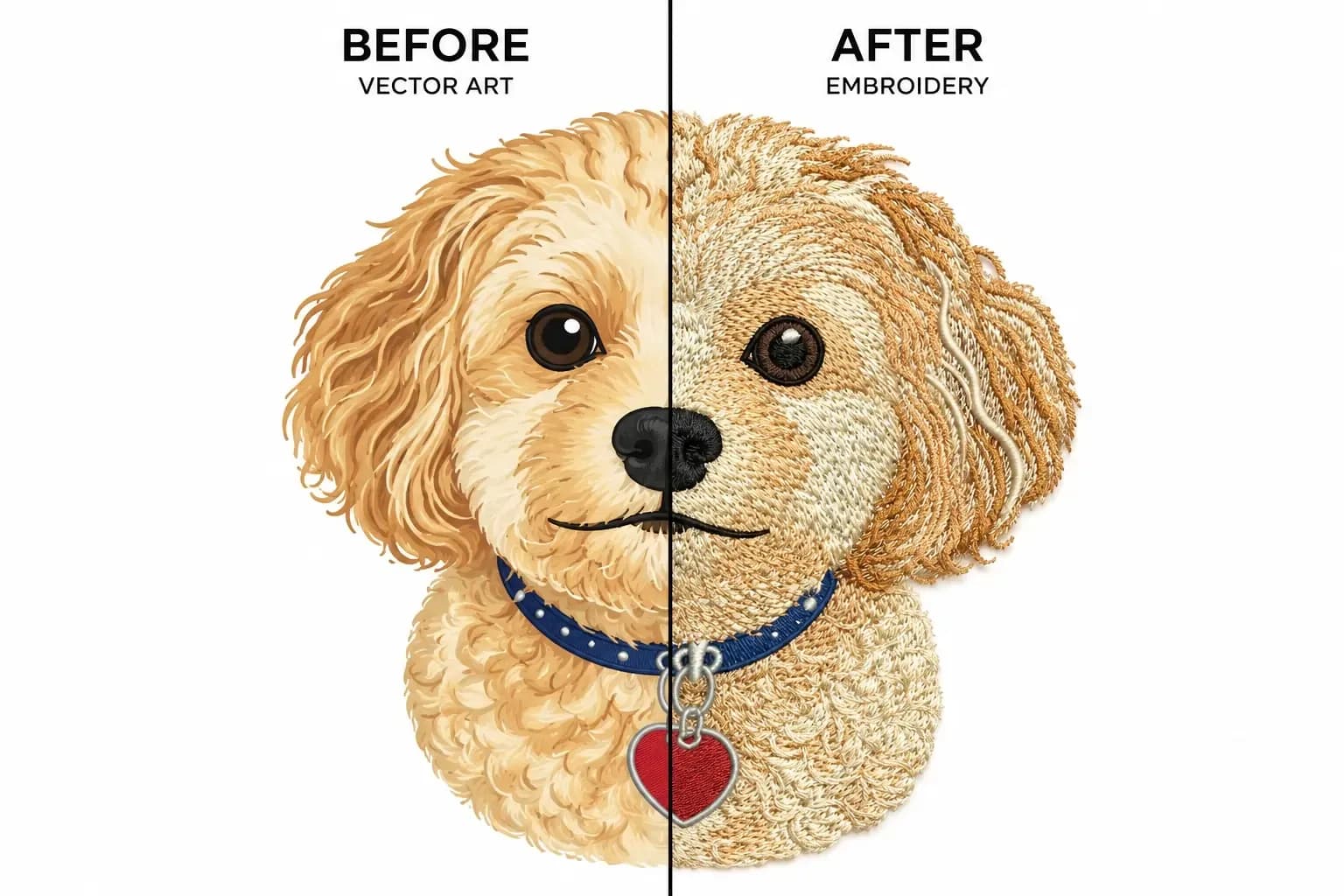 Custom Pet Embroidery Digitizing: Realistic Dog and Cat Portraits from Photos