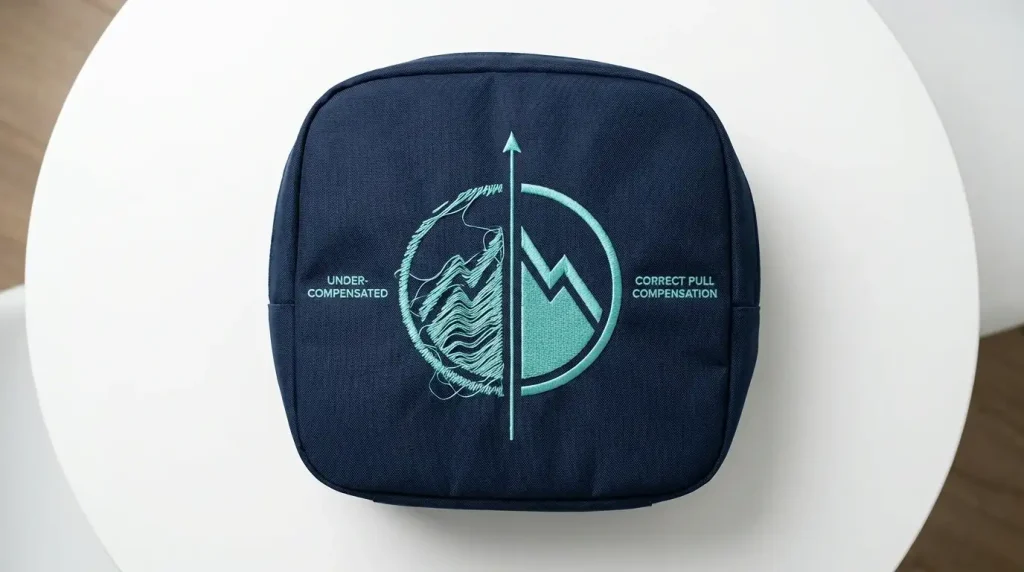 pull compensation setting for spongy backpack embroidery puckering