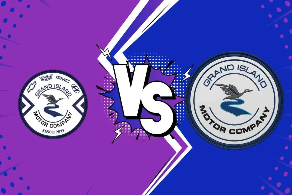 Comparison of a complex automotive logo transformed into a clean, minimalist flat vector illustration.