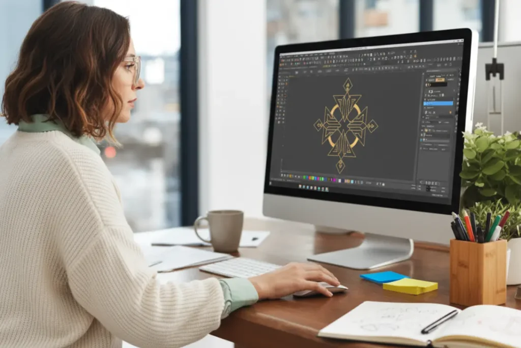 Graphic designer working on embroidery designs