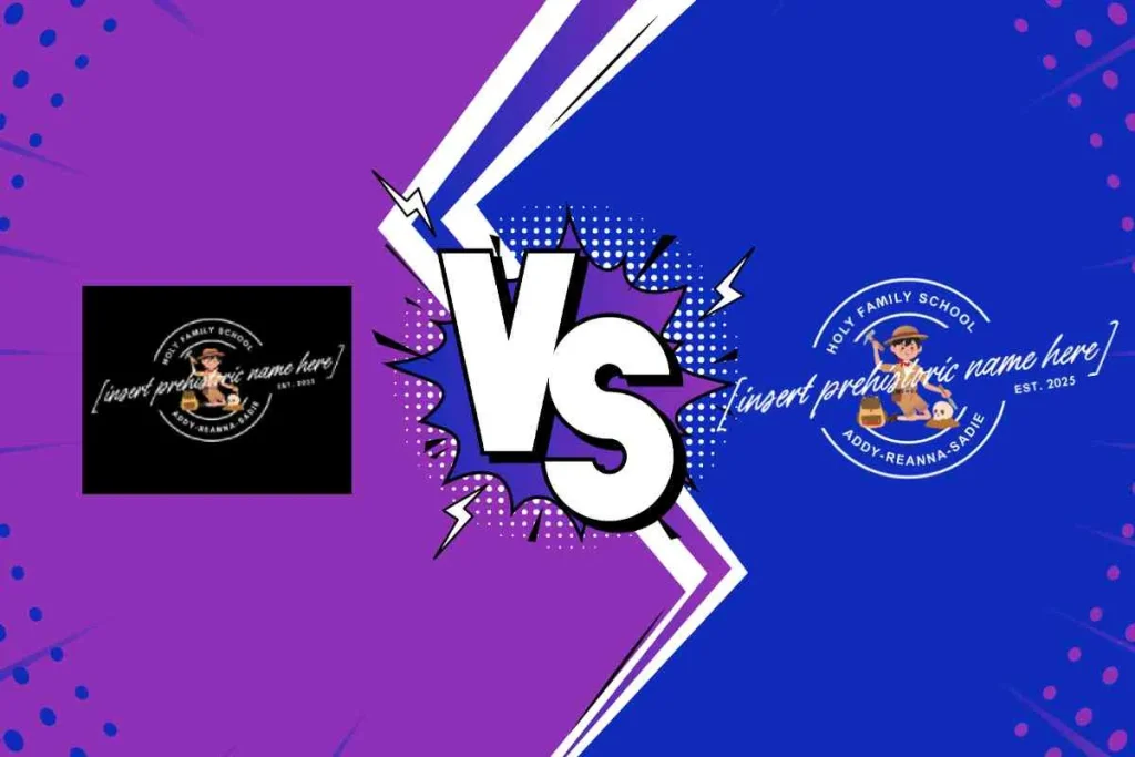 A blurry "Holy Family School" circular logo being converted into a sharp, scalable digital vector.