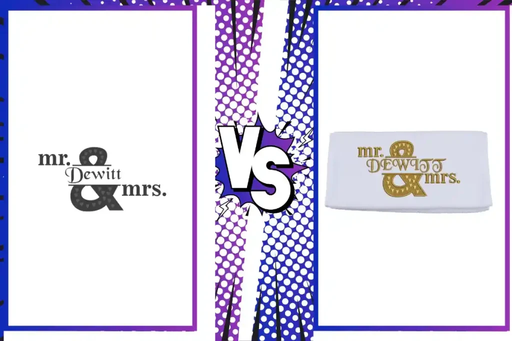 Elegant "Mr. & Mrs." gold script embroidery on a thick, white plush towel.