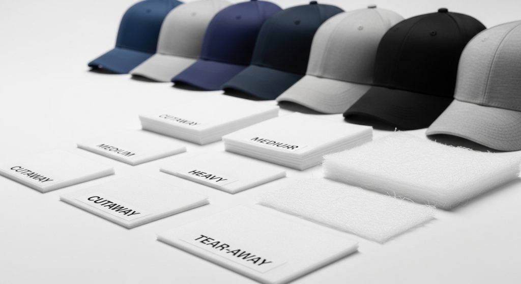 Different embroidery stabilizer types for cap and hat embroidery