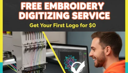 Close-up of a perfectly stitched logo under 5 inches using our free embroidery digitizing service