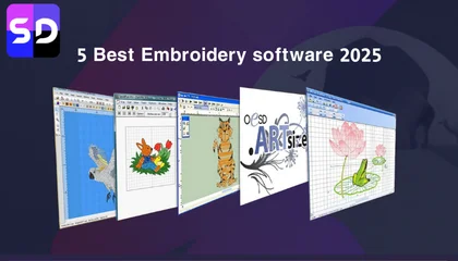 A professional workstation showing the best embroidery digitizing software for 2025 with a complex logo design.