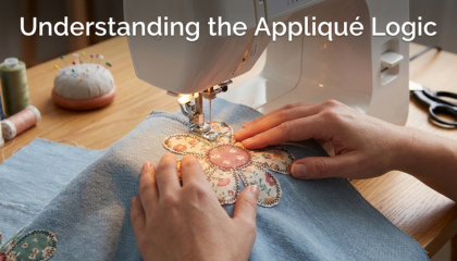 Step-by-step process of placement and tackdown stitches in appliqué digitizing.