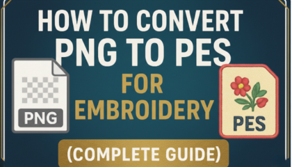 Professional embroidery machine stitching a custom PES design on fabric.