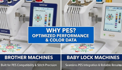 Graphic explaining why PES is the standard embroidery file format used for Brother and Baby Lock machines.