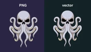 A professional designer converting a blurry PNG image into a sharp vector file using Adobe Illustrator software.