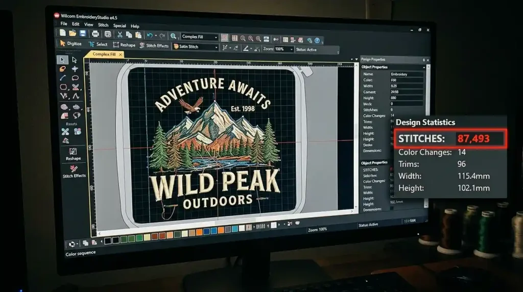 embroidery digitizing software showing high stitch count problem