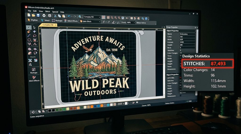 embroidery digitizing software showing high stitch count problem