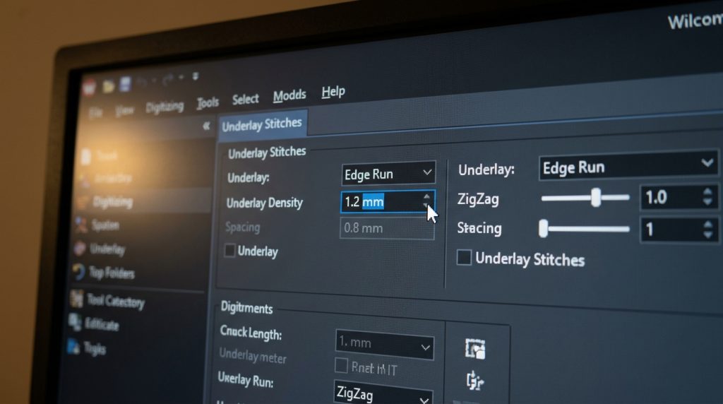 embroidery underlay density setting adjustment in Wilcom digitizing software