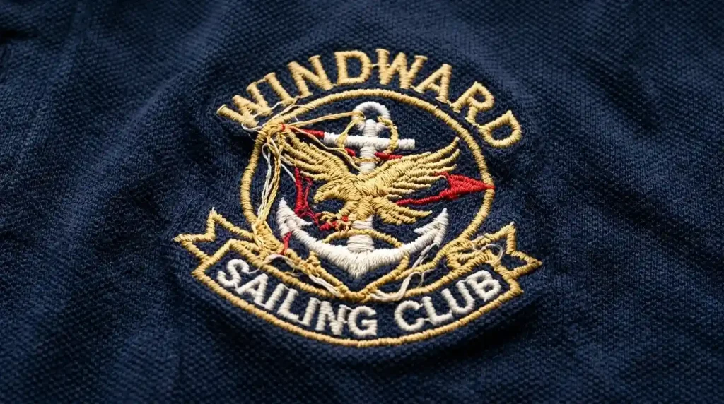 too many stitches making the design bulky on navy polo shirt