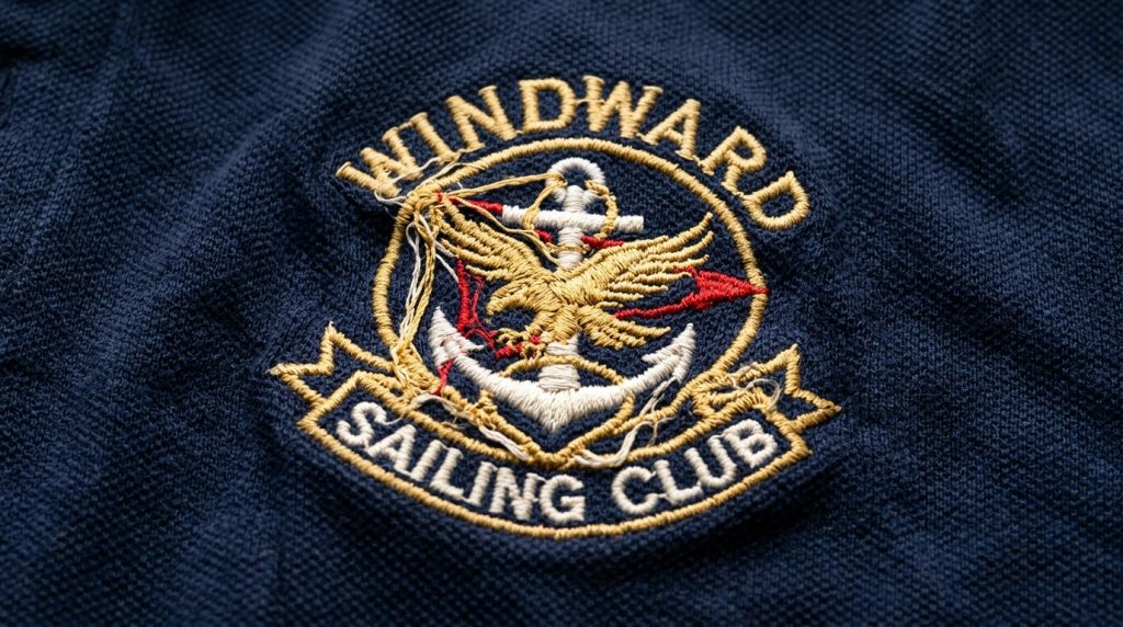 too many stitches making the design bulky on navy polo shirt