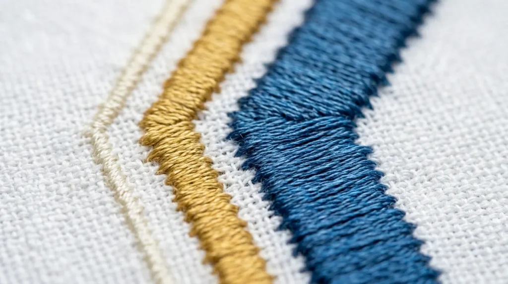 stitch thickness in embroidery satin column close up