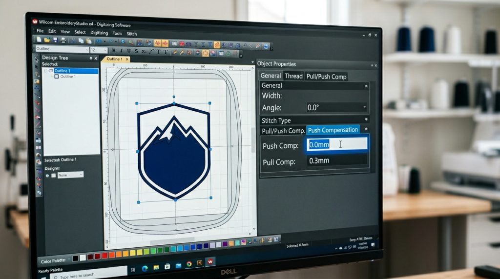 adjusting push compensation settings in Wilcom for polyester polo