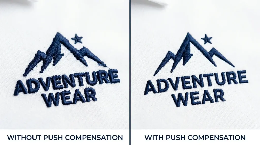 push compensation before and after results on polyester polo shirt