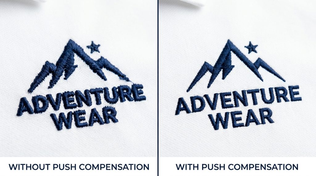 push compensation before and after results on polyester polo shirt