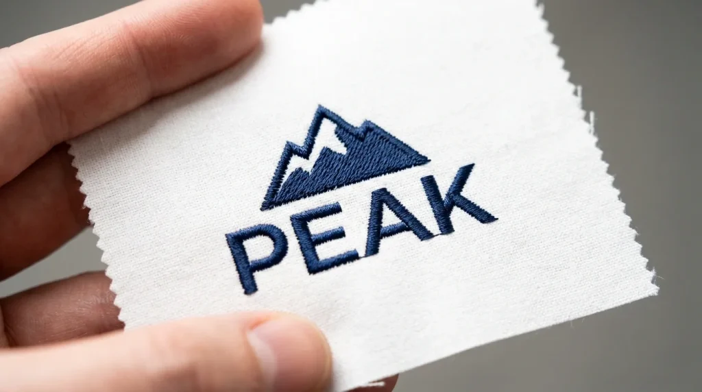 clean flat embroidery sew-out test showing correct underlayment result on white cotton fabric