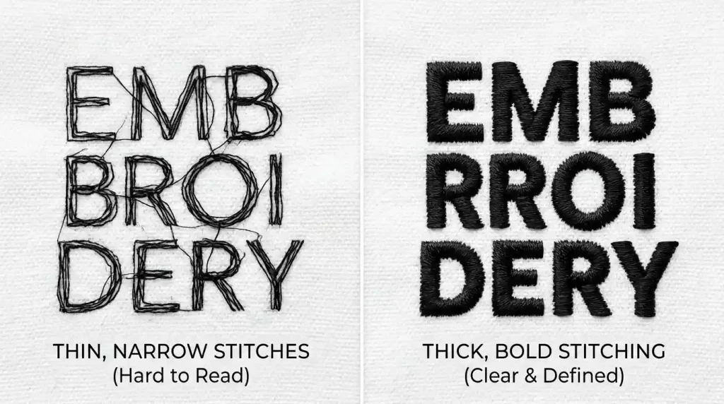 stitch thickness in embroidery too thin causing poor visibility