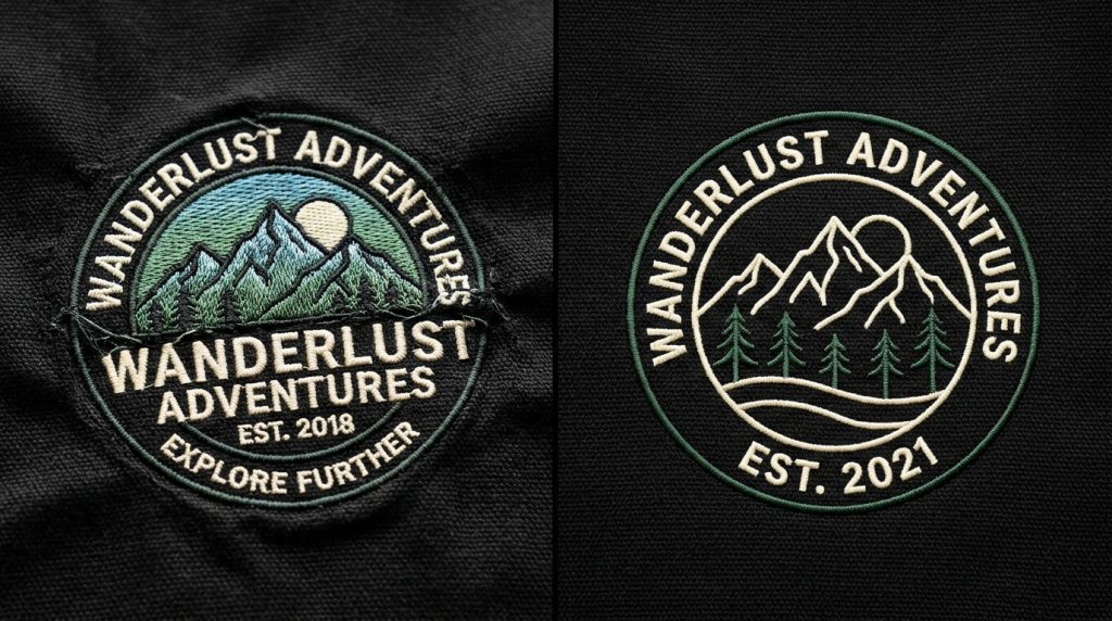 too many stitches distorting embroidery design on black jacket