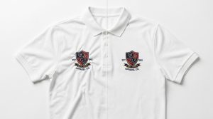 Fix puckering in embroidery - white polo shirt showing puckered logo on left and flat clean embroidery on right
