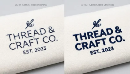 stitch thickness in embroidery before and after visibility fix