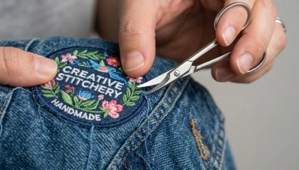 how to fix jump stitches in embroidery by trimming with small scissors