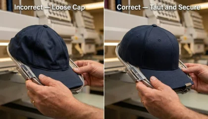 correct cap hooping to prevent hat embroidery pinching same place on every run