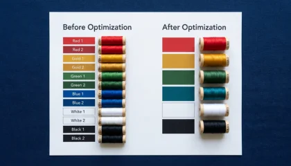 reducing thread color changes from 12 stops to 6 stops to fix slow embroidery production