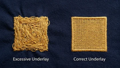 excessive underlay stitching adding hidden stitch count and slowing embroidery production