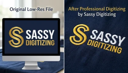 pixelated logo converted to professionally digitized embroidery file by Sassy Digitizing