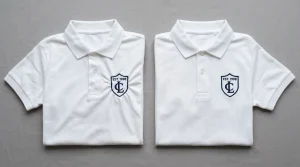 Why is my embroidery puckering — severe fabric bunching around logo on left vs clean flat professional embroidery with no puckering on right