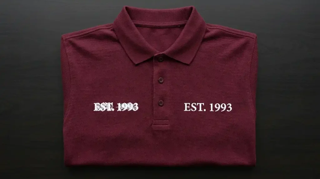 Why small embroidery letters look bad and how to fix them on burgundy polo shirt