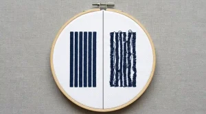 Side-by-side comparison of aligned vs misaligned embroidery columns on a white polo shirt