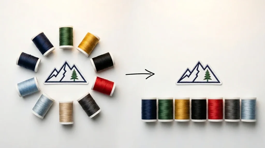 reducing total thread color count in embroidery design for faster production runs