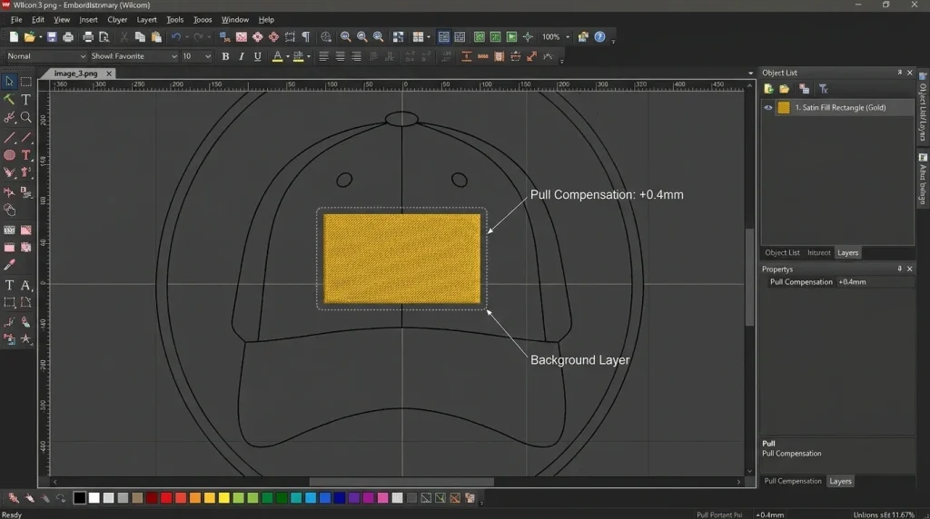 background shape drawn in digitizing software for hat text visibility