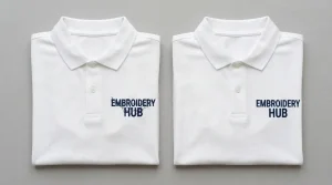 Cleaning up jump stitches and improving font quality in embroidery — problem stitching vs clean professional text side by side