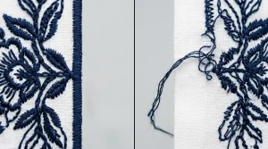 lock stitches embroidery comparison showing correct lock stitch versus missing lock stitch causing thread unraveling
